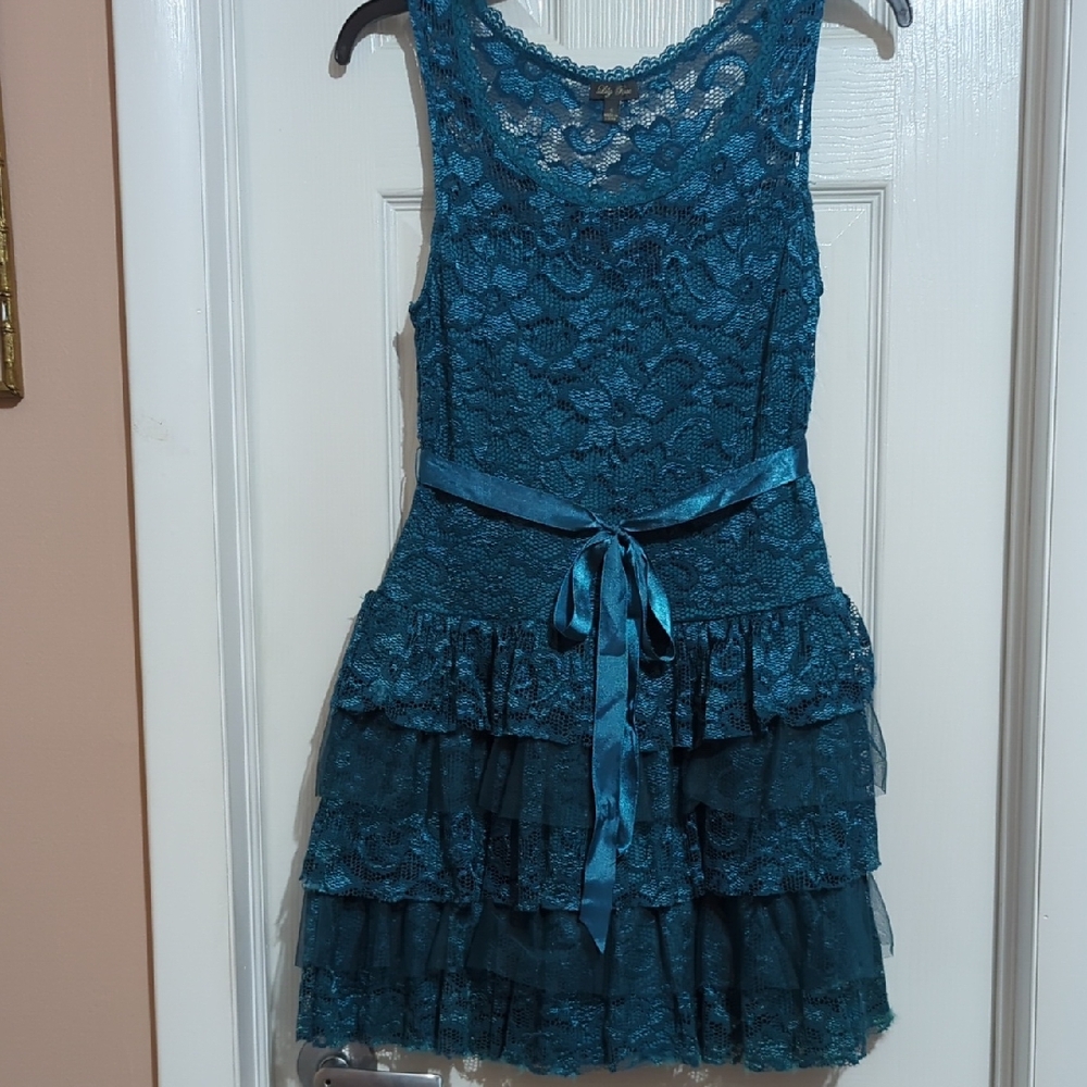 Lily Rose Teal Lace Layered Kids Dress